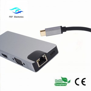 USB typu c / HDMI Female + VGA Female + 2 * USB3.0 Female + SD + TF + PD Metalowa obudowa